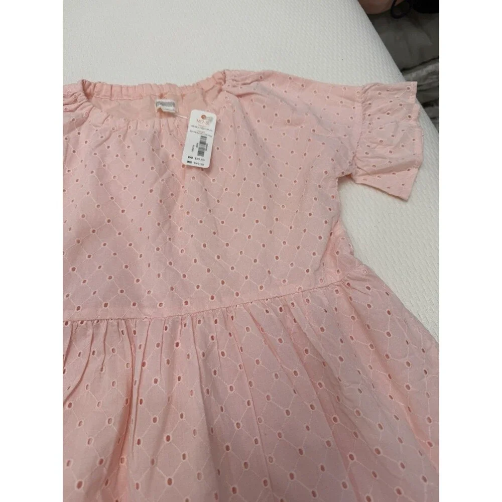 Gymboree Girls Dress Size 7 Pink Eyelet Ruffle Flutter Sleeve Knee Length NWT